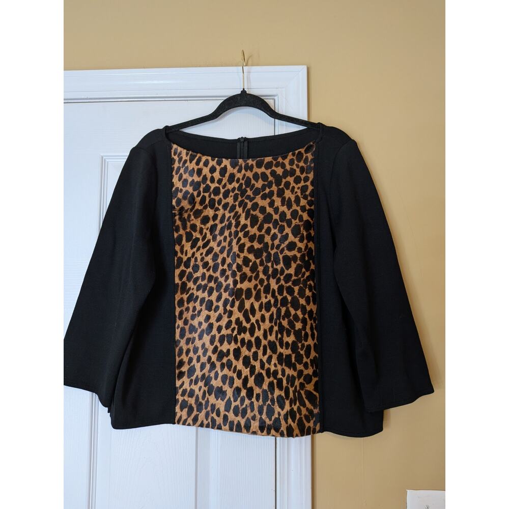 St. John Leopard Calf Hair Knit Skirt Set Size 12 Designer Matching Set Chic - Picture 2 of 13